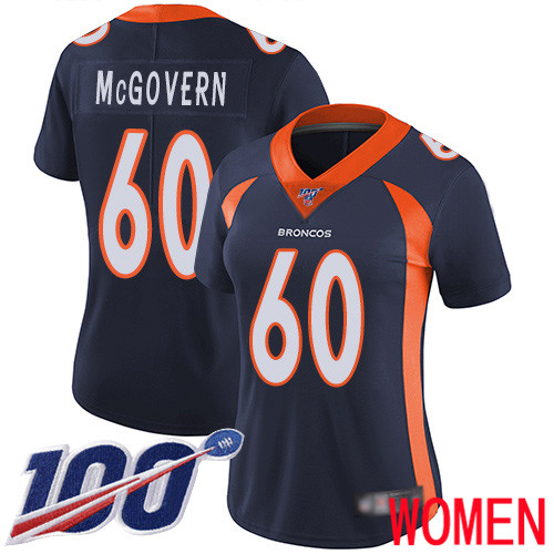 Women Denver Broncos #60 Connor McGovern Navy Blue Alternate Vapor Untouchable Limited Player 100th Season Football NFL Jersey->women nfl jersey->Women Jersey